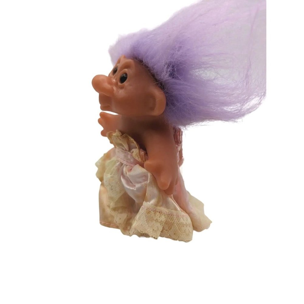 Vintage 1986 DAM Trolls Purple Color Hair in Pink Dress Collectible Doll - Picture 2 of 7